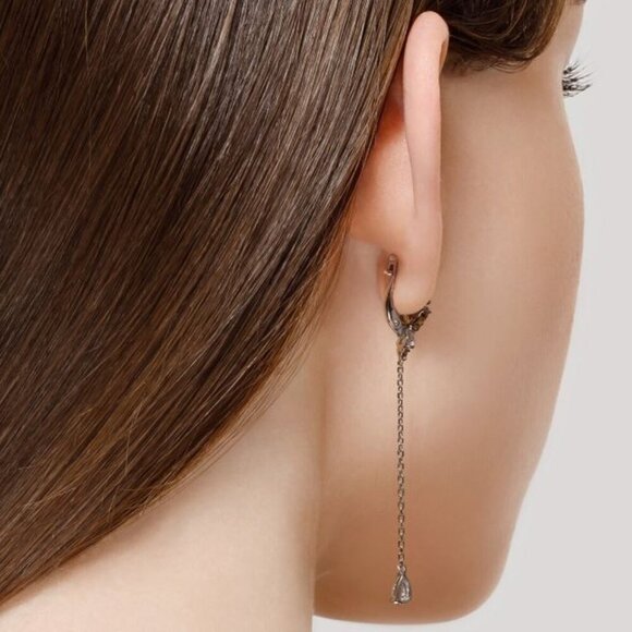 925 Sterling Silver Rhodium Plated Pear and Princess Cut CZ Dangle Earrings - Picture 14 of 14